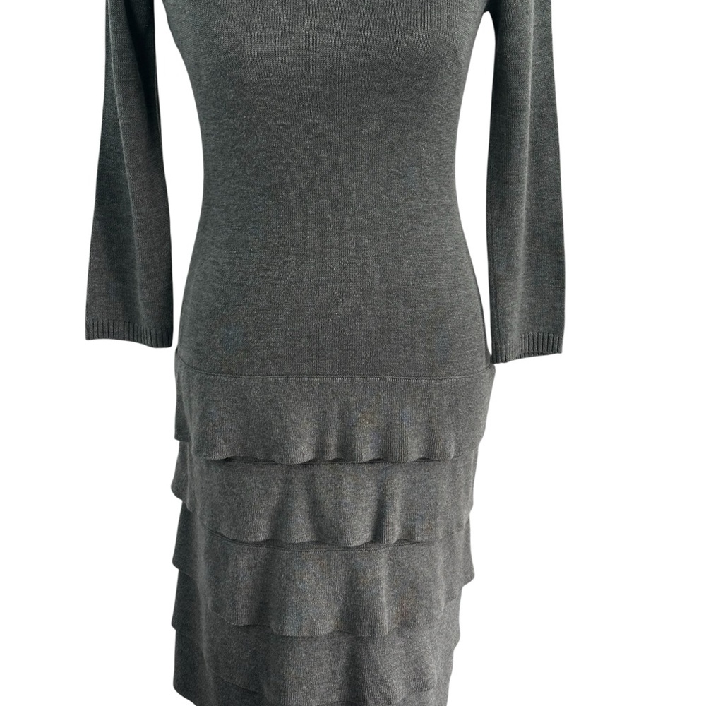 Calvin Klein Gray Tiered Knit Sweater Dress – Minimalist Chic Layered Hem - Picture 3 of 12